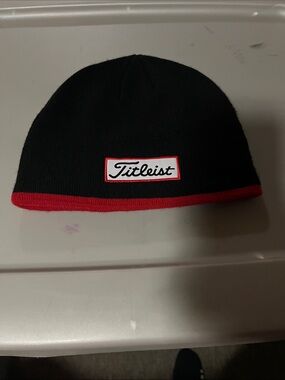 Titleist Black Beanie with Red Trim and Logo